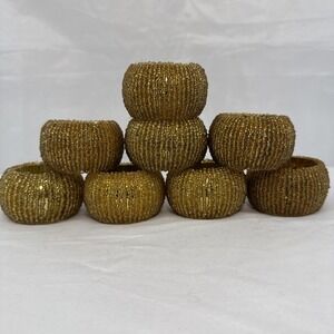 [SET OF 8] 2"‎ Beaded Napkin Rings, Gold Sparkling Napkin Holder